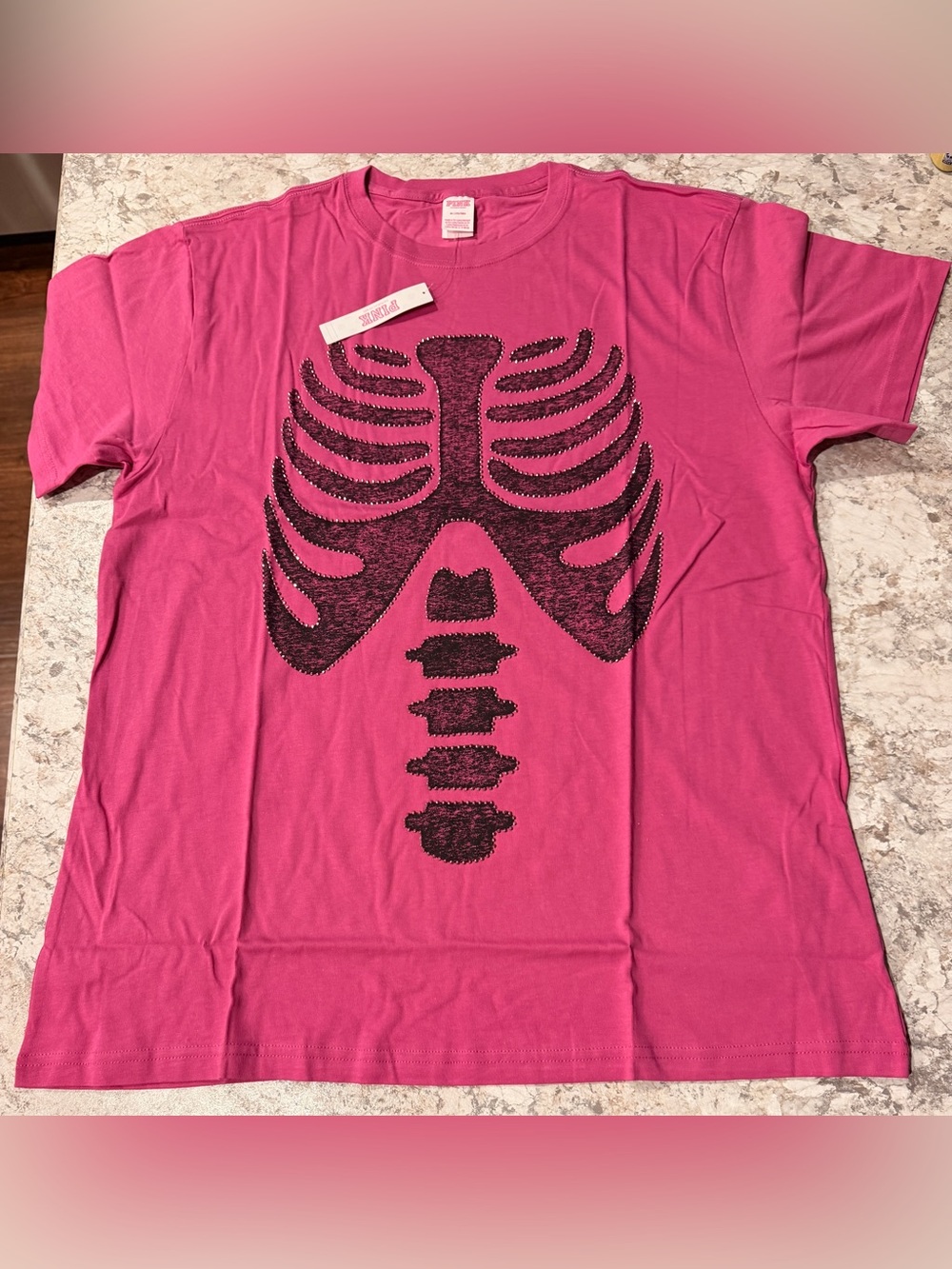 VS PINK SKELETON COTTON SHORT SLEEVE TSHIRT HALLOWEEN PINK FIRE BLING MEDIUM NWT